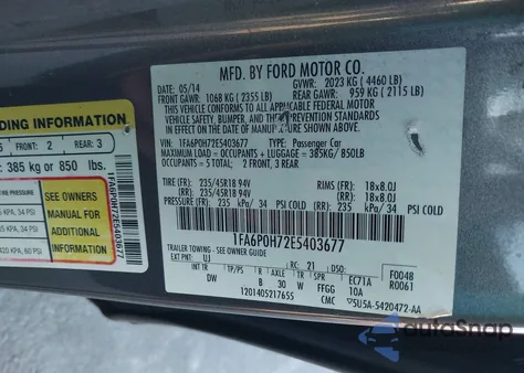 2014 Ford Fusion Se from USA, damaged, VIN 1FA6P0H72E5403677